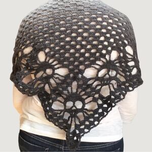 Skulls Crochet Shawl Wrap Scarf Granny Square Black Gray Ombre Handcrafted NEW
